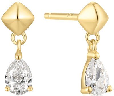 GOLD PURAMID DANGLE THREADED STUD EARRINGS