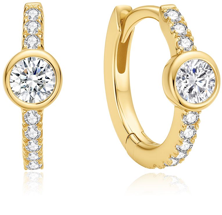 GOLD PAVE ROW &amp; BEZEL -SET HUGGIE HOOP EARRINGS