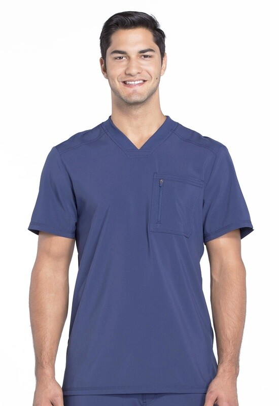 Men&#39;s V-Neck Knit Panel Solid Scrub Top