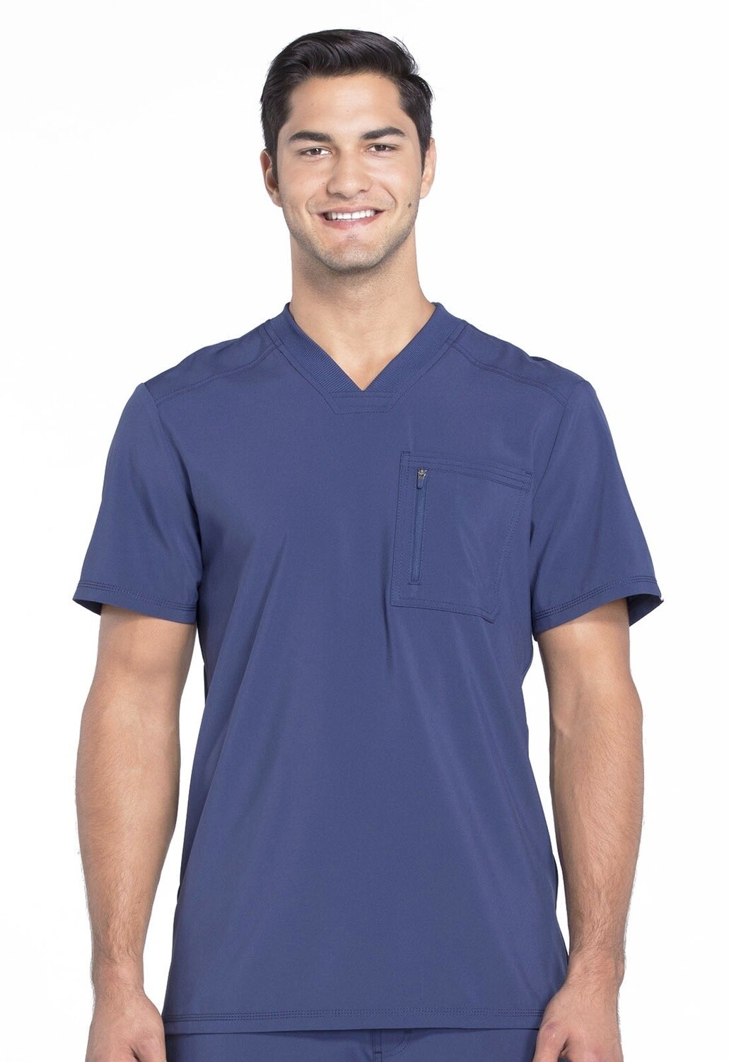 Men&#39;s V-Neck Knit Panel Solid Scrub Top, Colour: NAVY, Size: XS