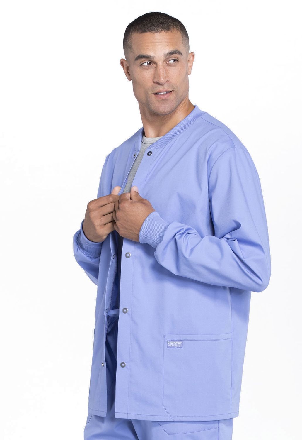 Men&#39;s Snap Front Warm-Up Solid Scrub Jacket