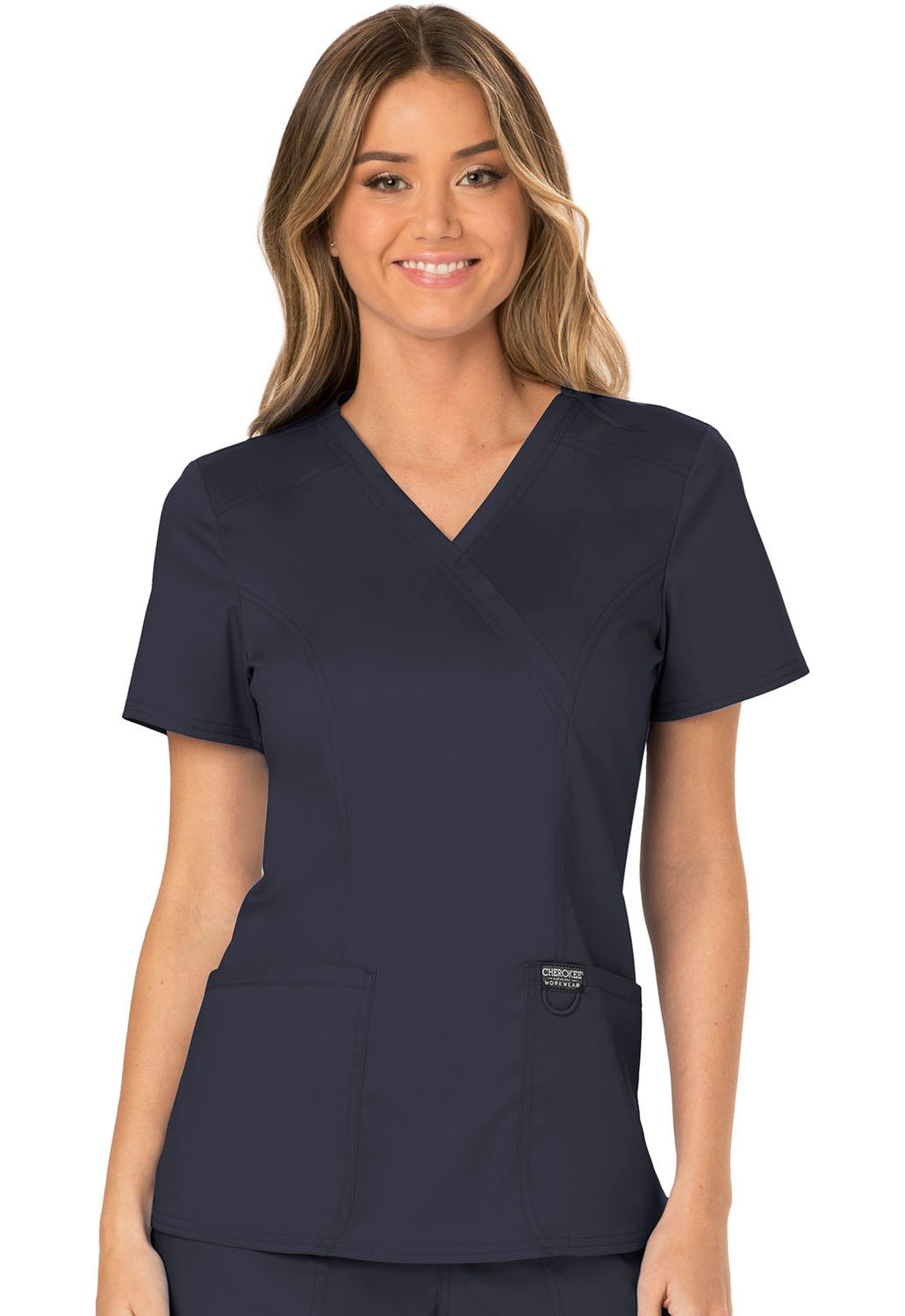 Women&#39;s Mock Wrap Solid Scrub Top