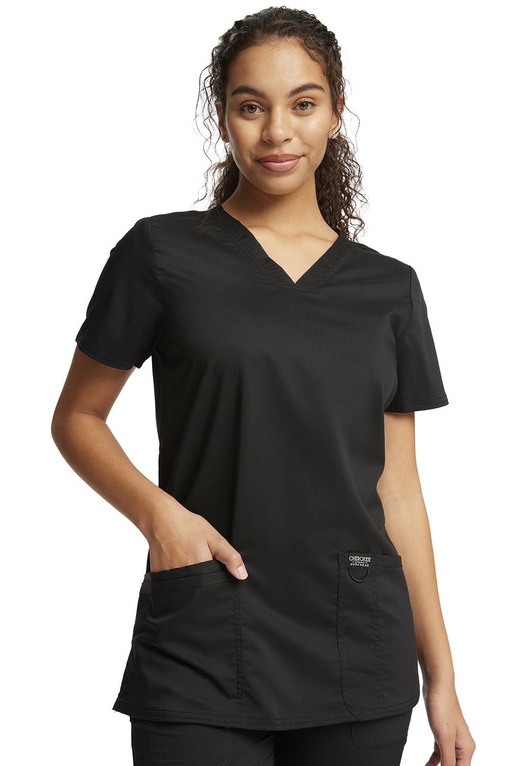 Women&#39;s V-Neck Solid Scrub Top, Colour: BLACK, Size: XXS
