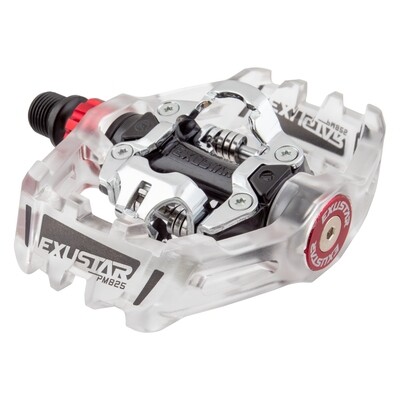 Exustar PM825 MTB Pedals - Double SPD Clipless, Clear/Silver