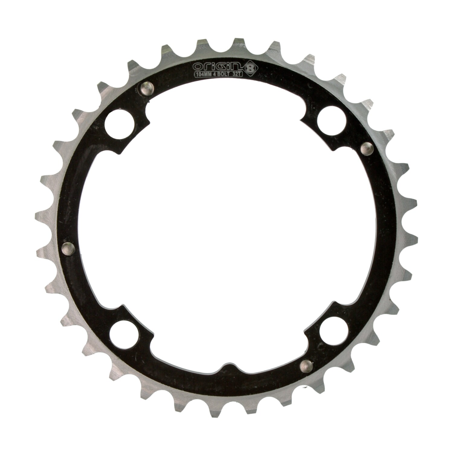 Origin8 Chainring - 104mm, 32T, Ramped, 4-Bolt, Black/Silver