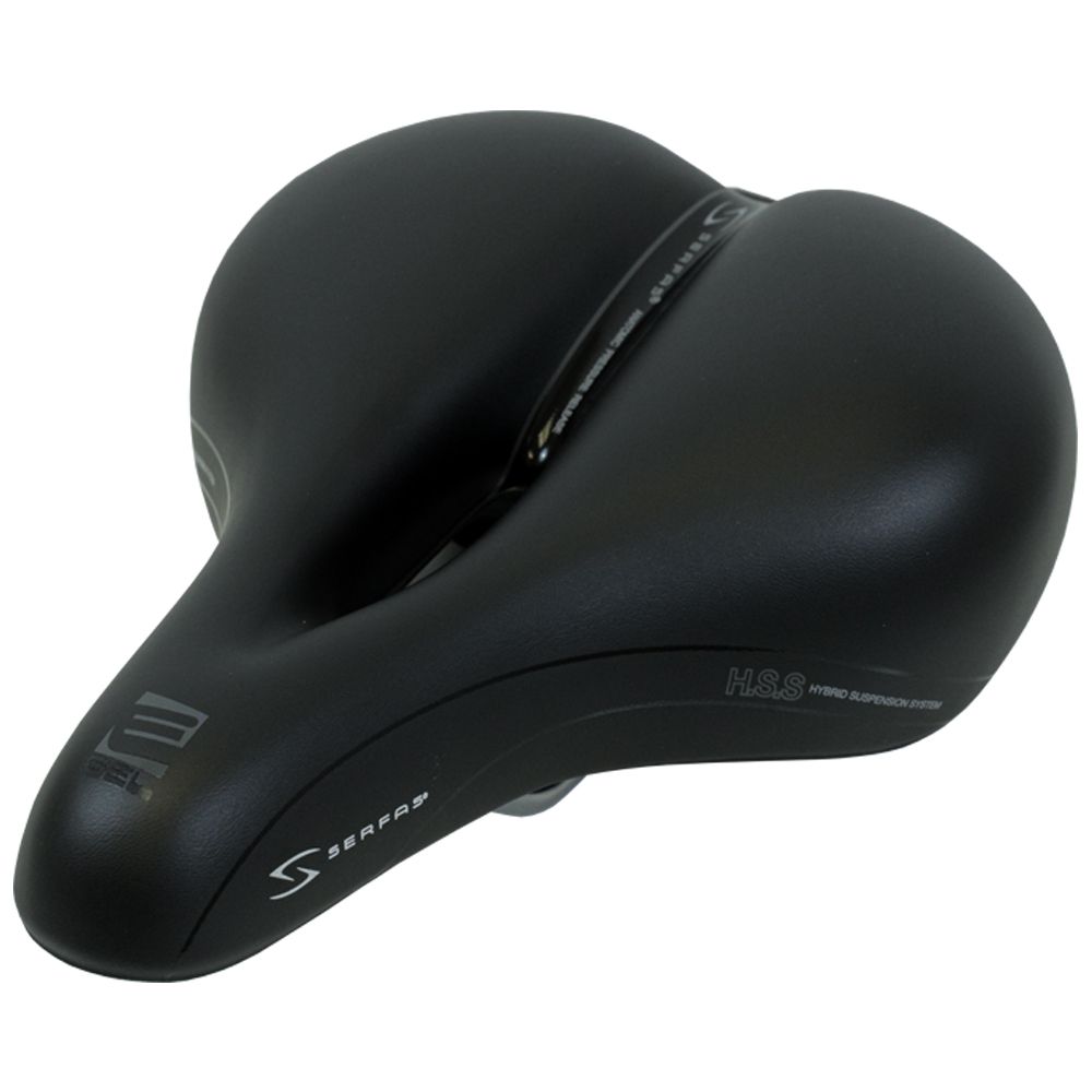 Serfas E-Gel Hybrid Elastomer/Vinyl cut Out Saddle, Color: Black
