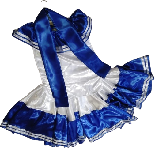 traje azul con estola