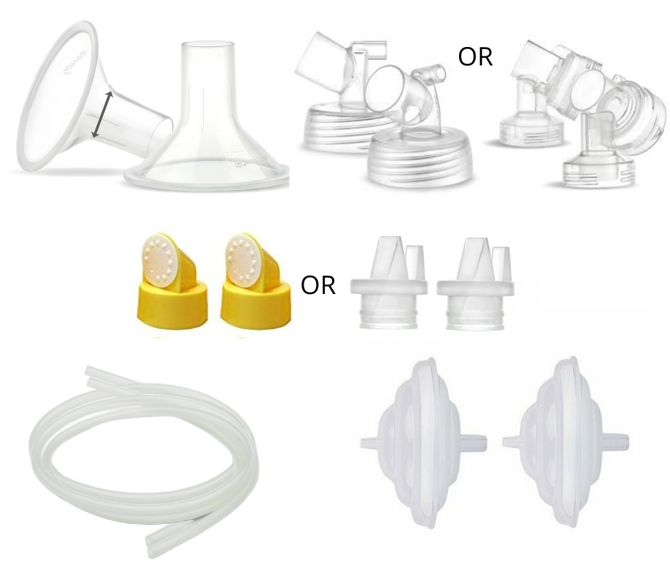 MyFit Flanges, Spectra, Medela,  tubing, breast pump valves, backflow protectors