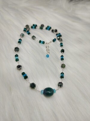 Emerald and Blue Opal Silver Necklace