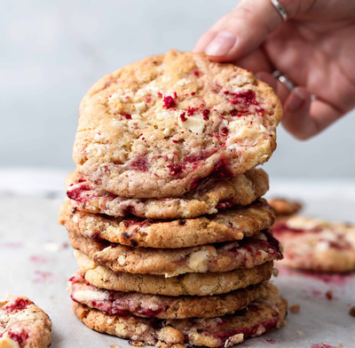 6 Raspberry White Chocolate Macadamia Cookies (White Chocolate Dipped Available)