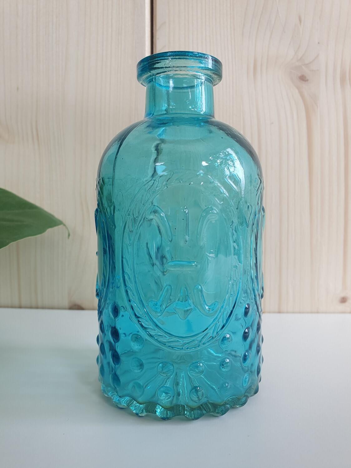Glazen vaasje met patroon - turquoise