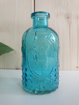 Glazen vaasje met patroon - turquoise