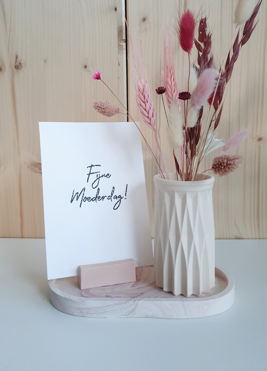 Set met vaasje + droogbloemen en kaarthouder