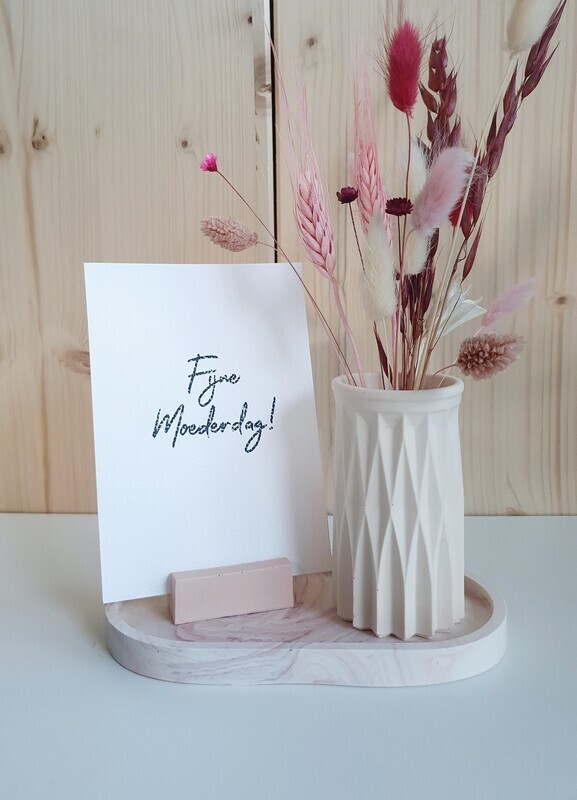 Set met vaasje + droogbloemen en kaarthouder