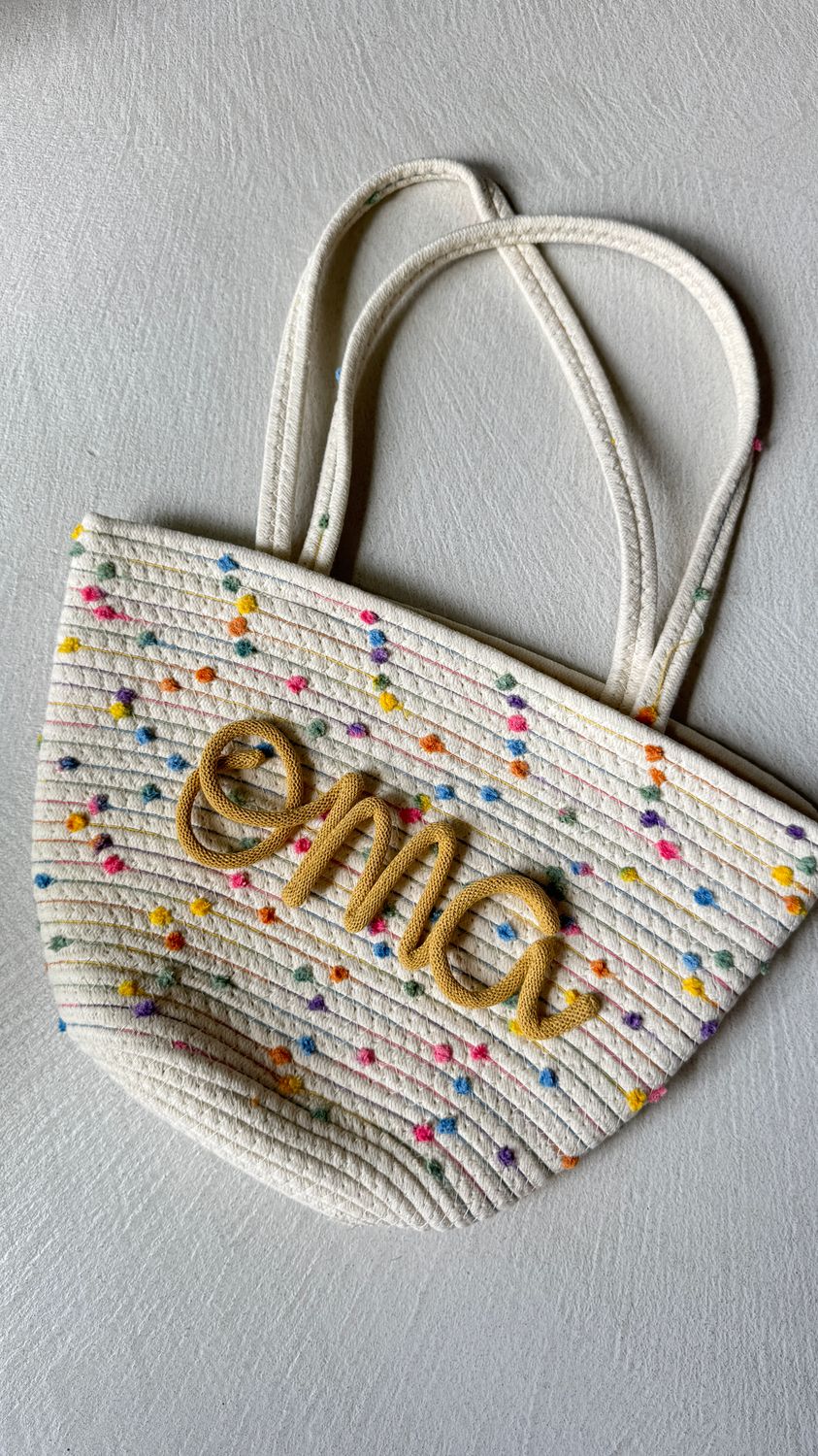 Kleurrijke draagtas met punniknaam