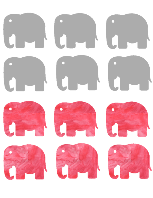 Gray and pink wash elephant tags