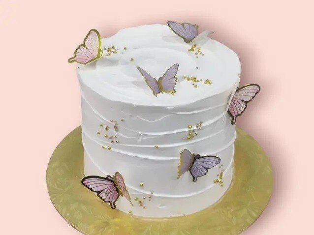 White Cake With Butterflys