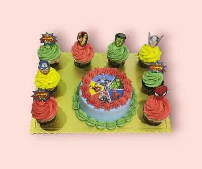 Avengers Cake With Cupcakes