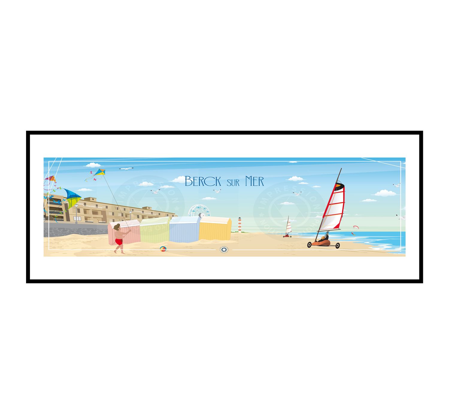 Affiche graphique illustrée Berck Plage : Illustrée panorama BERCK PLAGE, Hauts-de-France