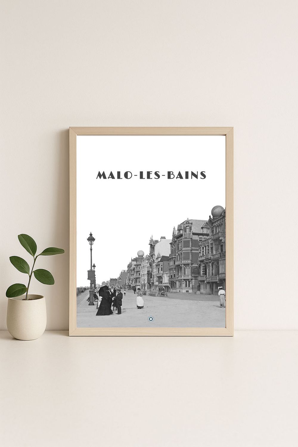 Affiche rétro noir et blanc Malo les Bains : la digue, Hauts-de-France