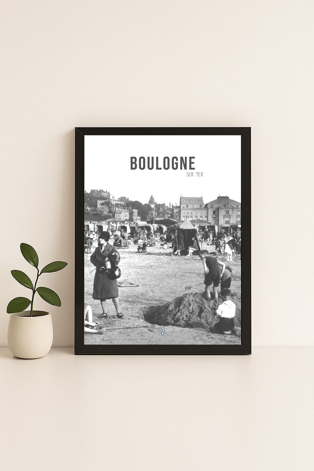 Affiche rétro noir et blanc Boulogne sur Mer : la plage, Hauts-de-France