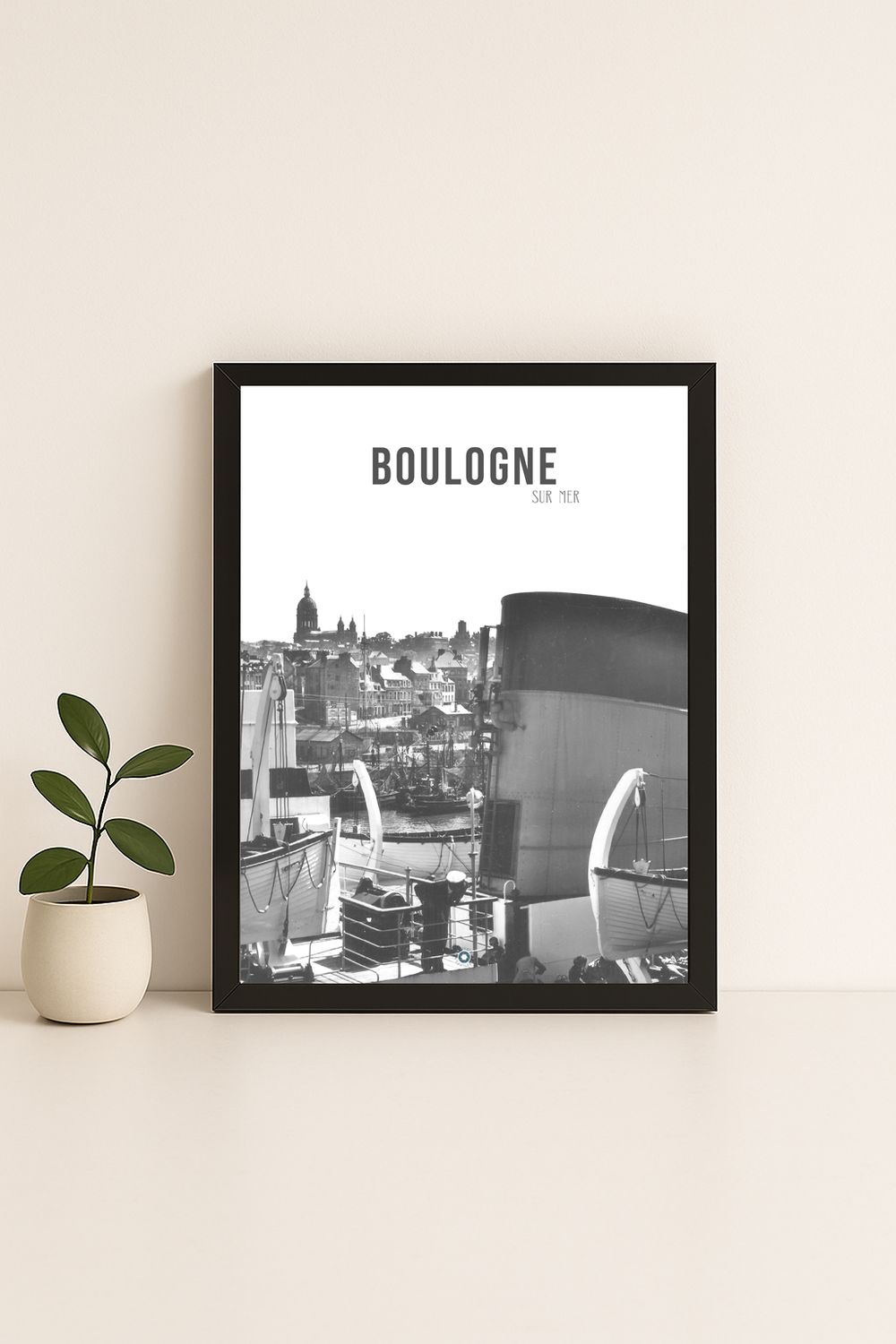 Affiche rétro noir et blanc Boulogne sur Mer : le port, Hauts-de-France
