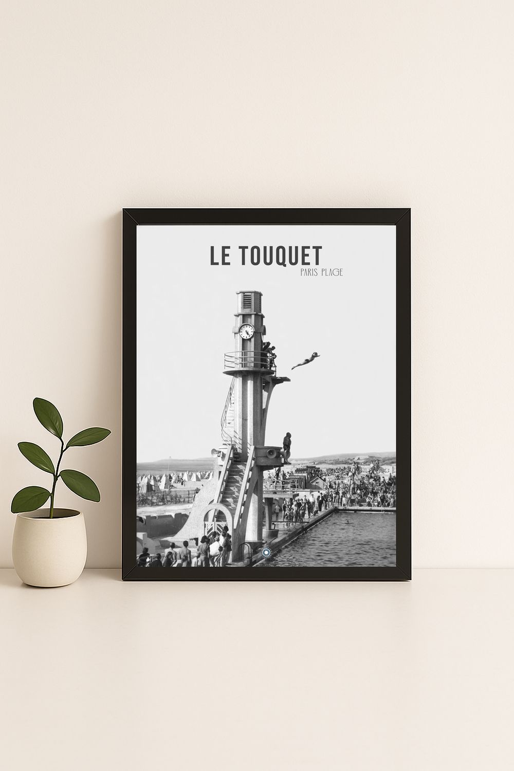 Affiche rétro noir et blanc Le Touquet-Paris-Plage : La Piscine le plongeoir, Hauts-de-France