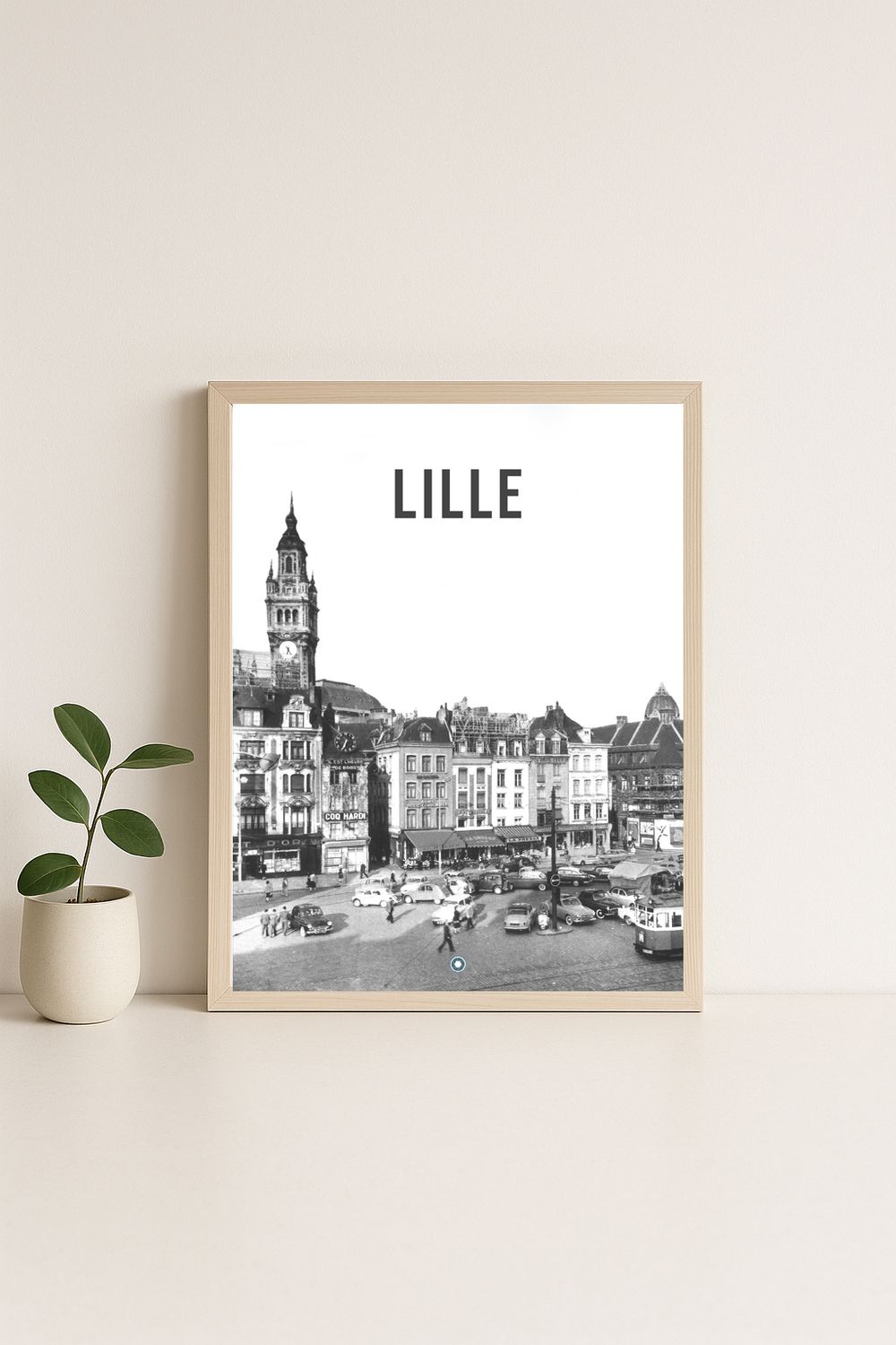 Affiche rétro noir et blanc Lille : Place de la Bourse, Hauts-de-France
