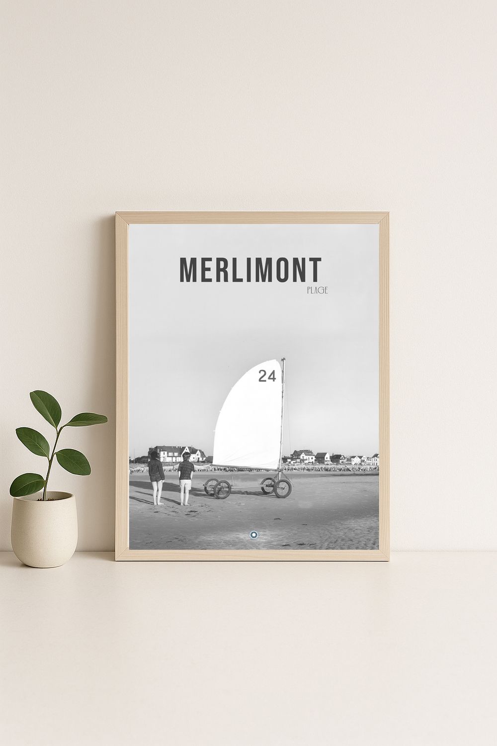 Affiche rétro noir et blanc Merlimont : La Plage Char a voile, Hauts-de-France