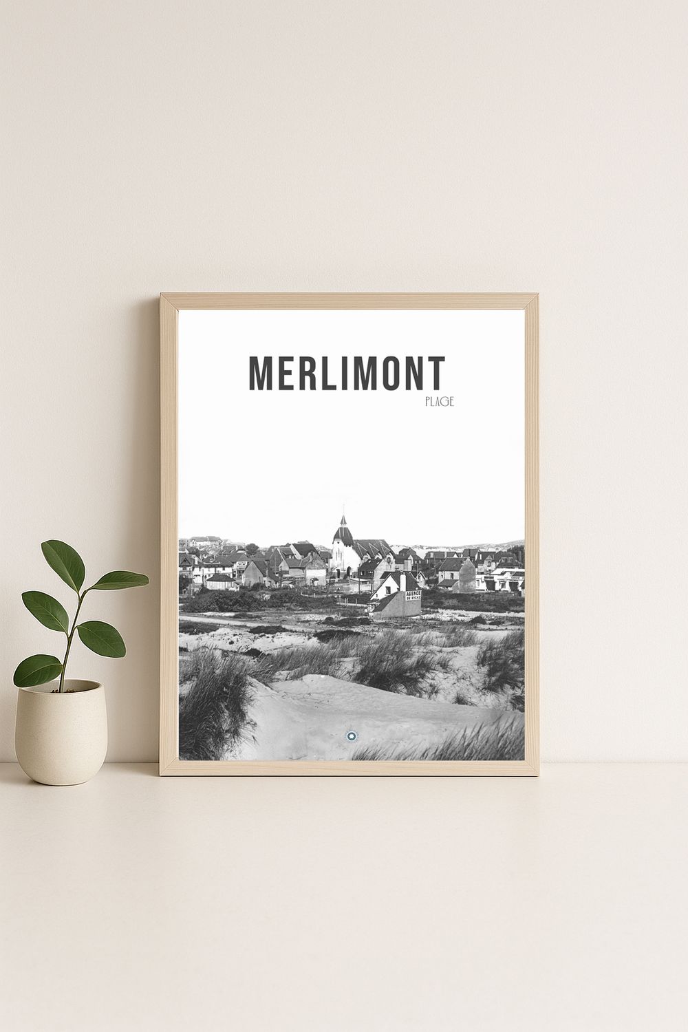 Affiche rétro noir et blanc Merlimont : Vue générale sur la ville, Hauts-de-France