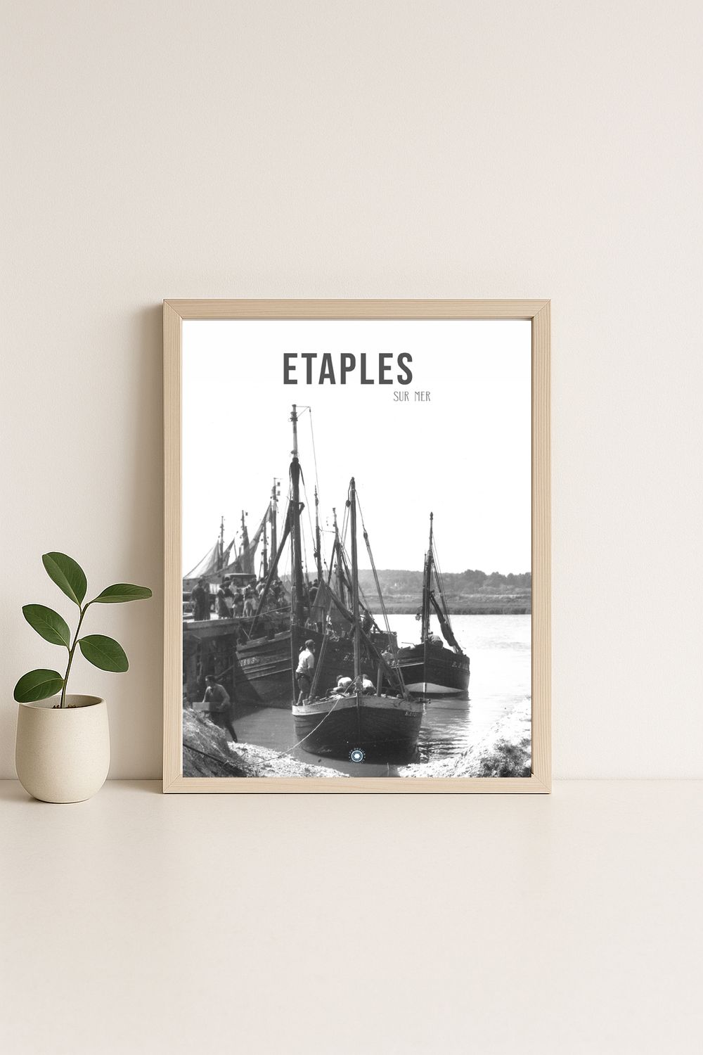 Affiche rétro noir et blanc Étaples-sur-Mer : ETAPLES SUR MER · retour de peche, Hauts-de-France