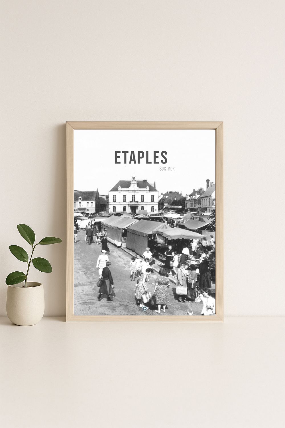 Affiche rétro noir et blanc Étaples-sur-Mer : ETAPLES SUR MER ·  le marché, Hauts-de-France