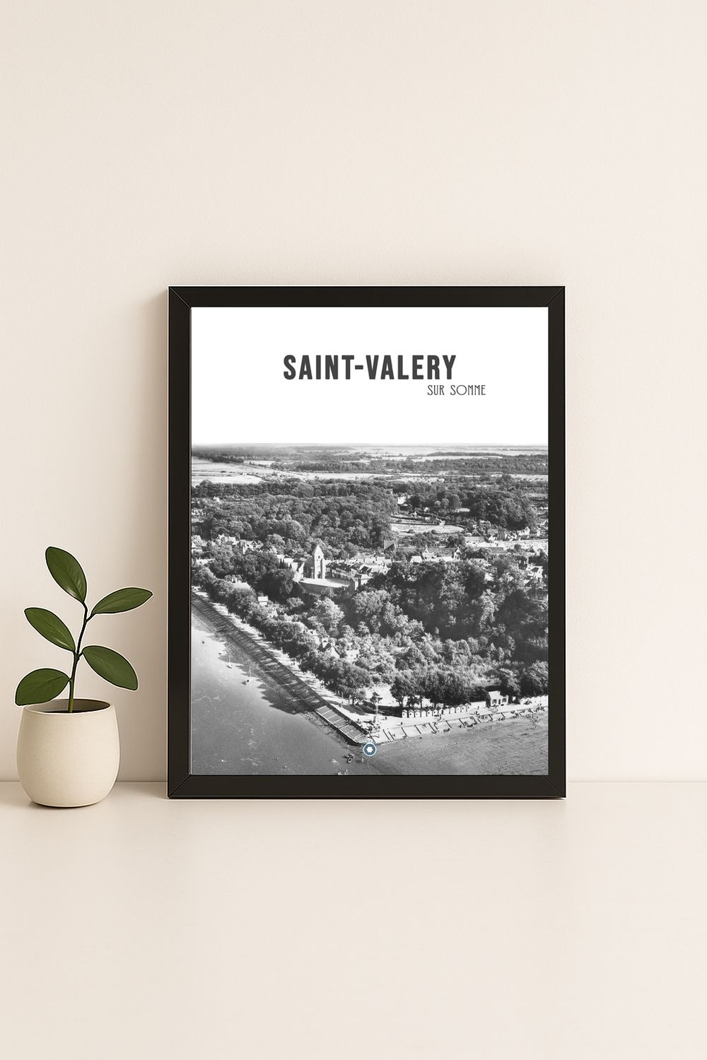 Affiche rétro noir et blanc Saint Valery sur Somme : La Plage · la baie de somme, Hauts-de-France