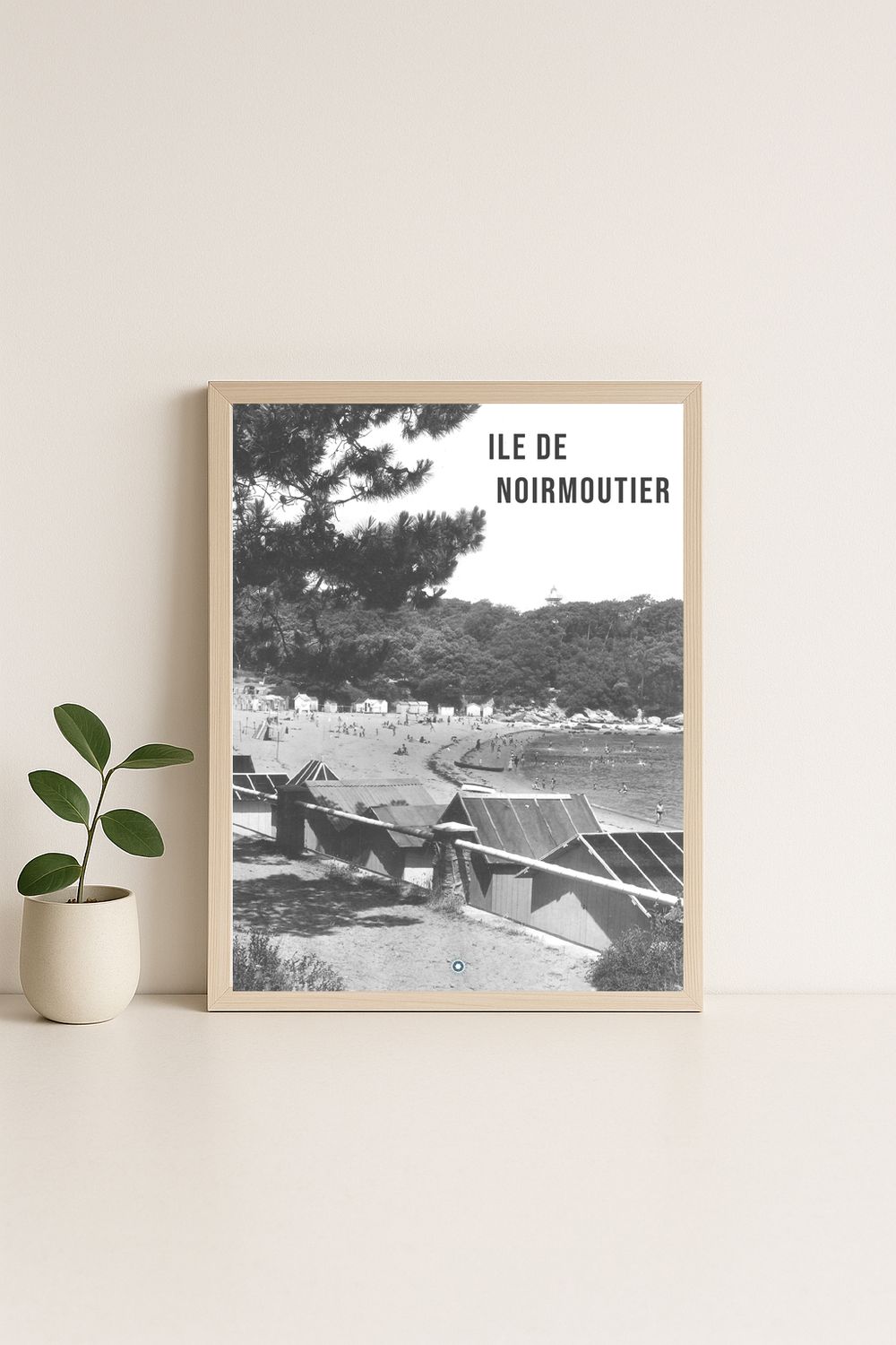 Affiche rétro noir et blanc Noirmoutier : ILE DE NOIRMOUTIER · la plage, Pays de la Loire