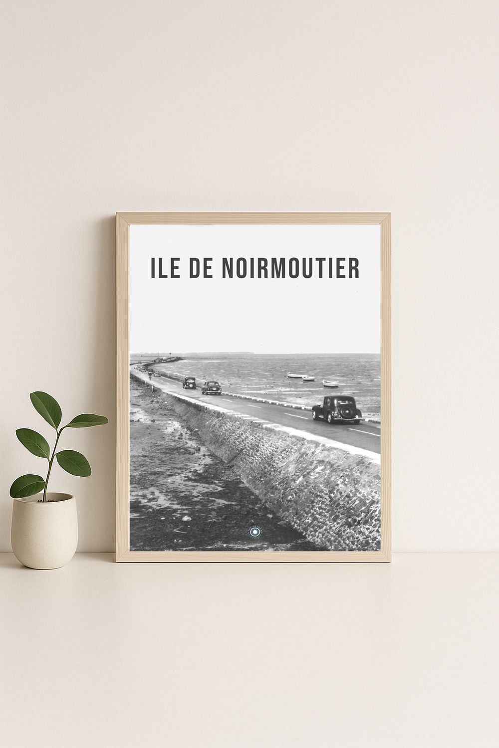 Affiche rétro noir et blanc Noirmoutier : ILE DE NOIRMOUTIER · Passage du Gois, Pays de la Loire