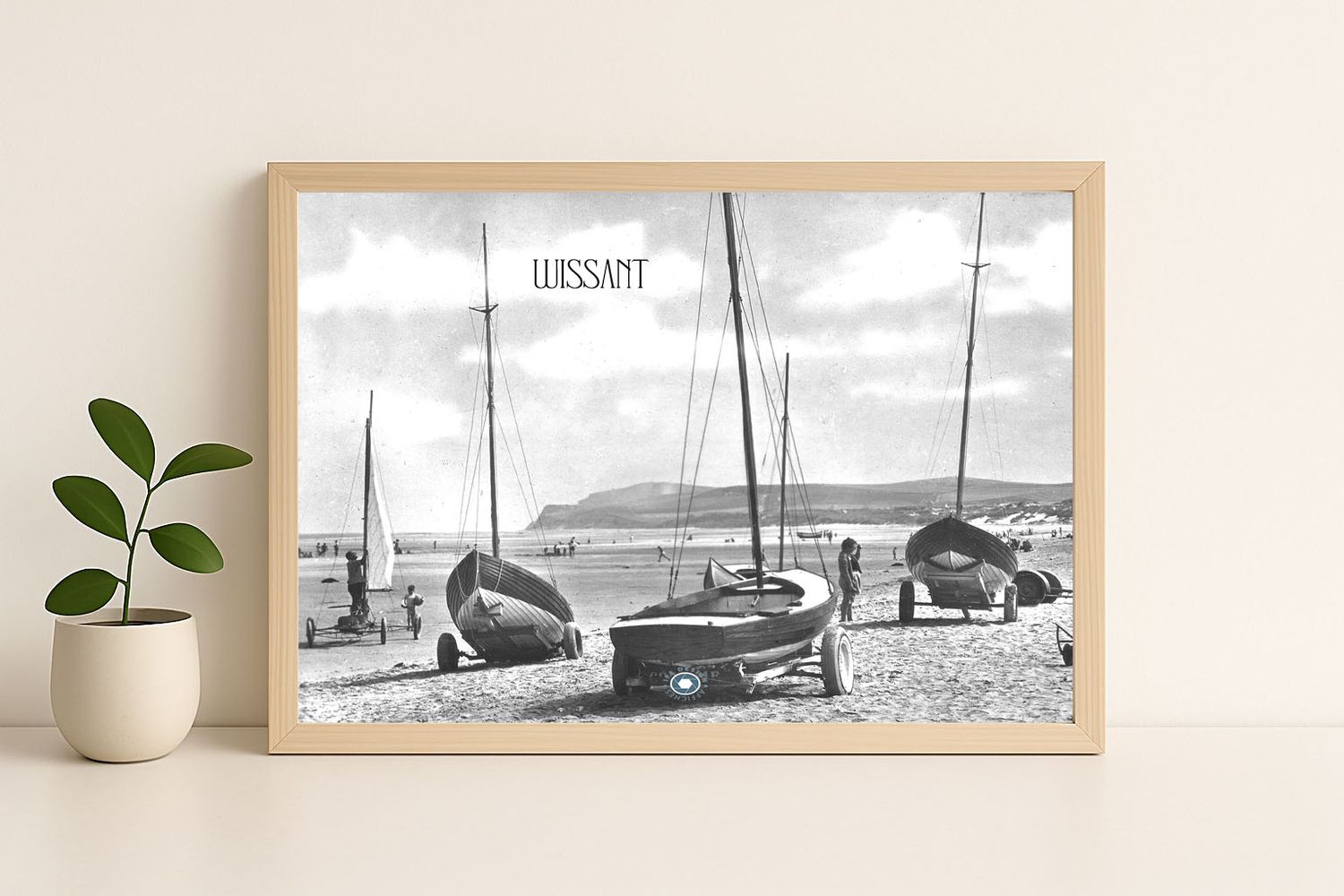 Affiche rétro noir et blanc Wissant : vue aerienne de la ville · cote d'opale, Hauts-de-France