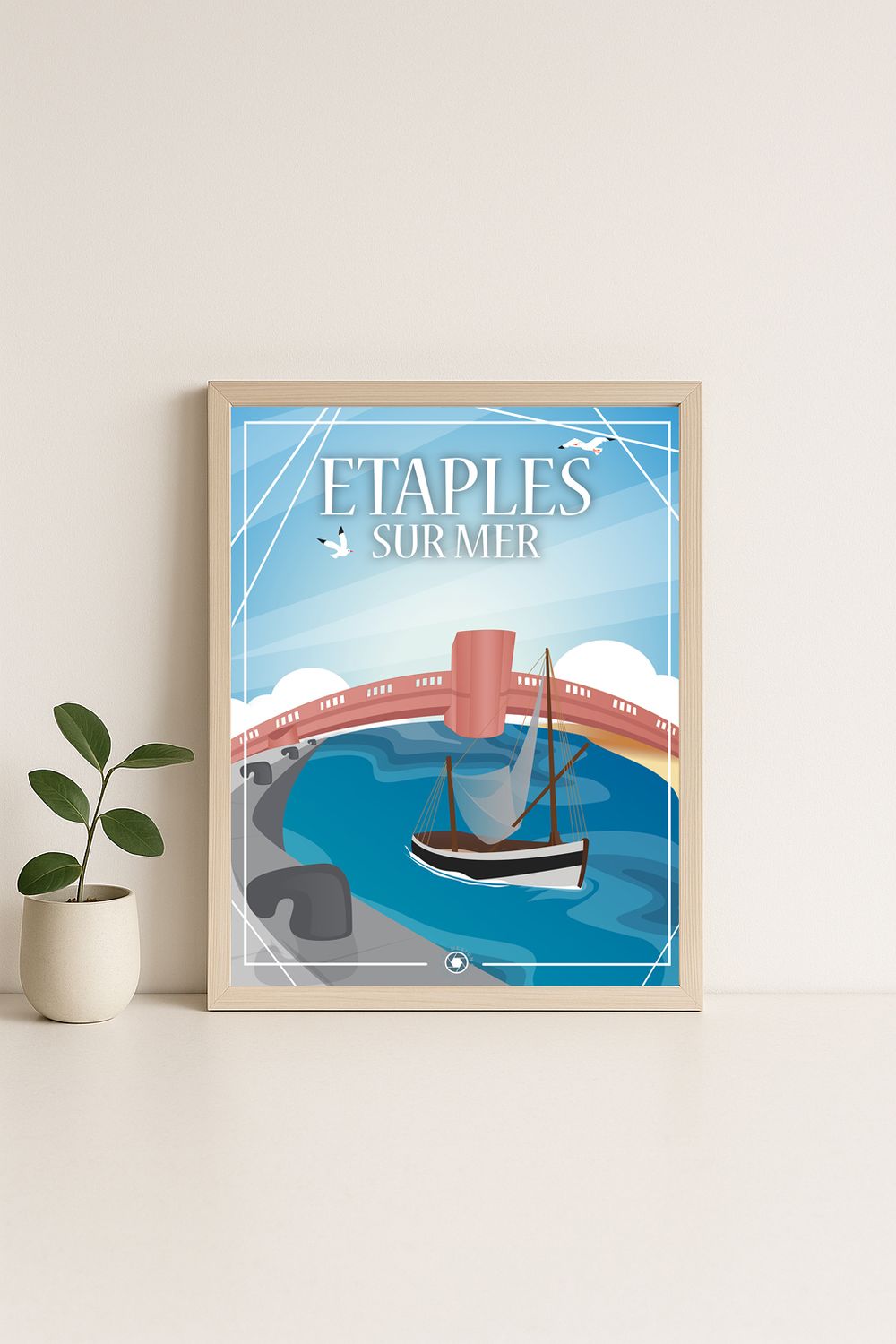 Affiche graphique illustrée Étaples-sur-Mer : ETAPLES SUR MER le pont rose · cote d'opale, Hauts-de-France