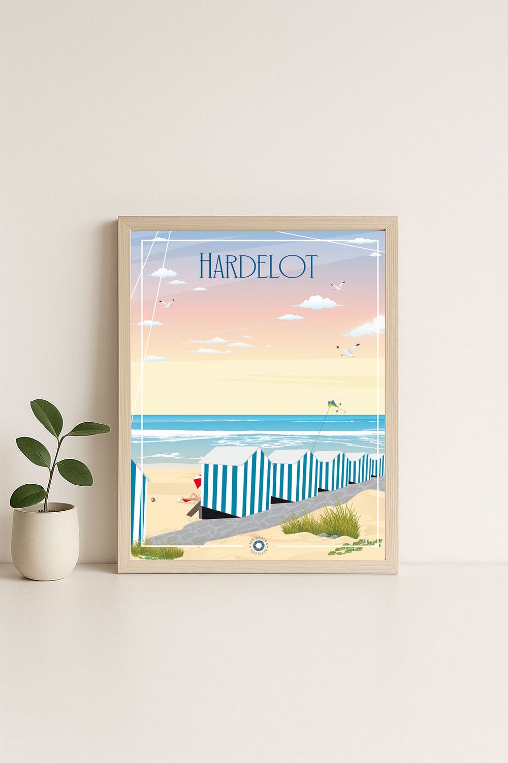 Affiche graphique illustrée Hardelot : Illustrée HARDELOT la plage et ses cabines, Hauts-de-France