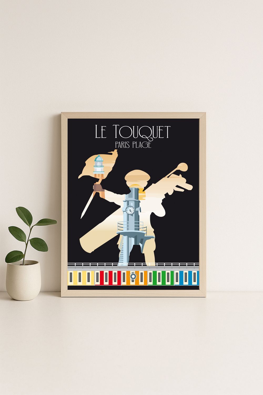 Affiche graphique illustrée Le Touquet-Paris-Plage : multi monument, Hauts-de-France