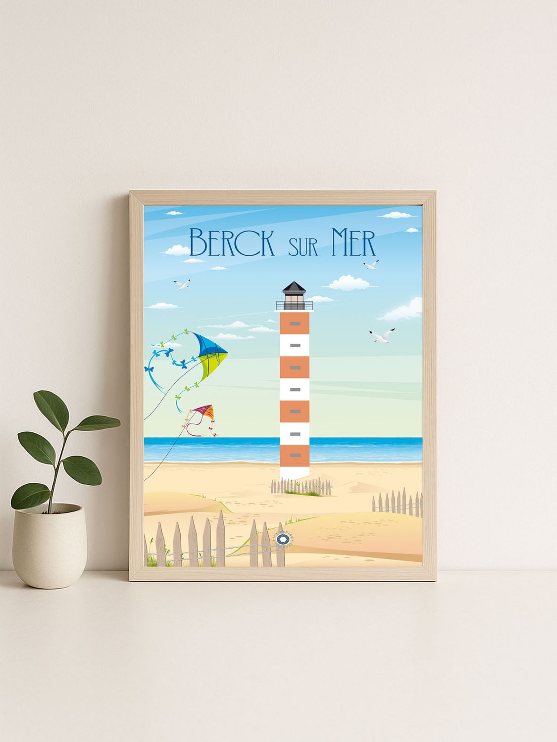 Affiche graphique illustrée Berck : PLAGE · cote d'opale, Hauts-de-France