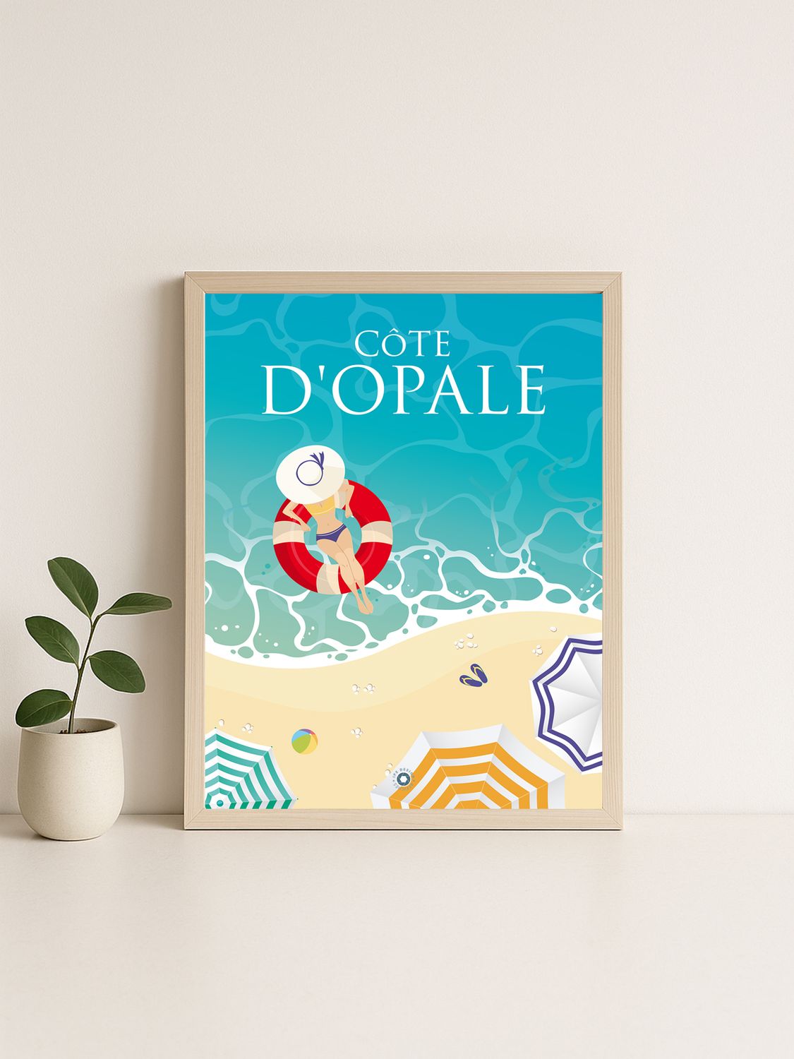 Affiche graphique illustrée Côte d’Opale : COTE D'OPALE · l'heure du bain, Hauts-de-France