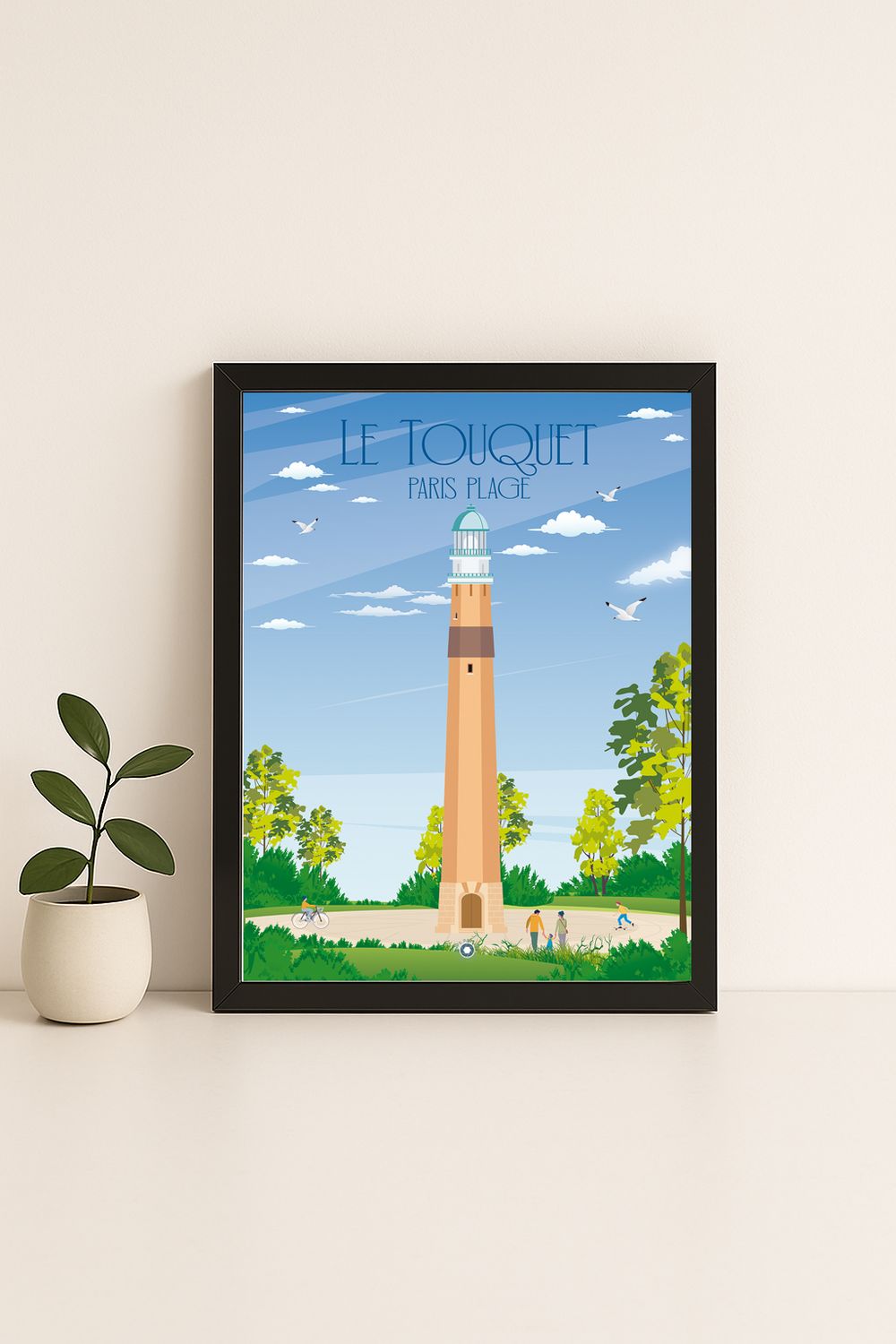 Affiche graphique illustrée Le Touquet-Paris-Plage : le phare · cote d'opale, Hauts-de-France