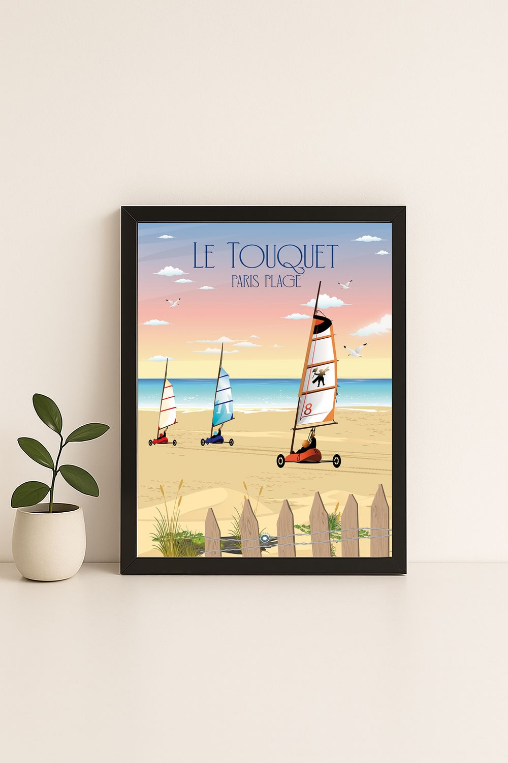 Affiche graphique illustrée Le Touquet-Paris-Plage : les chars a voile · sport, Hauts-de-France