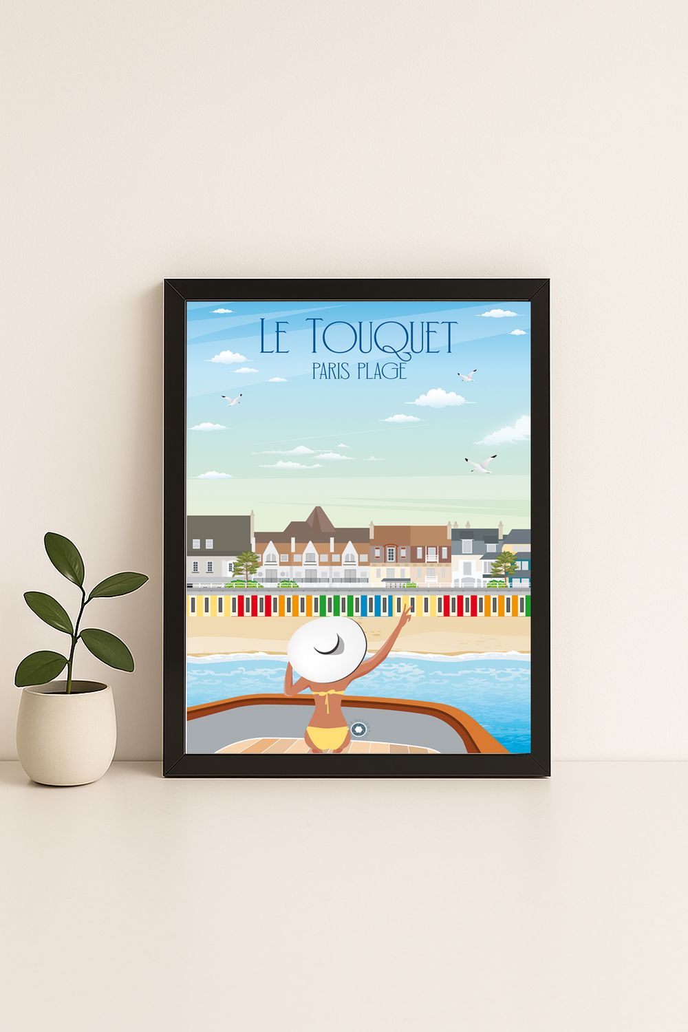 Affiche graphique illustrée Le Touquet-Paris-Plage : la plage , la mer, Hauts-de-France