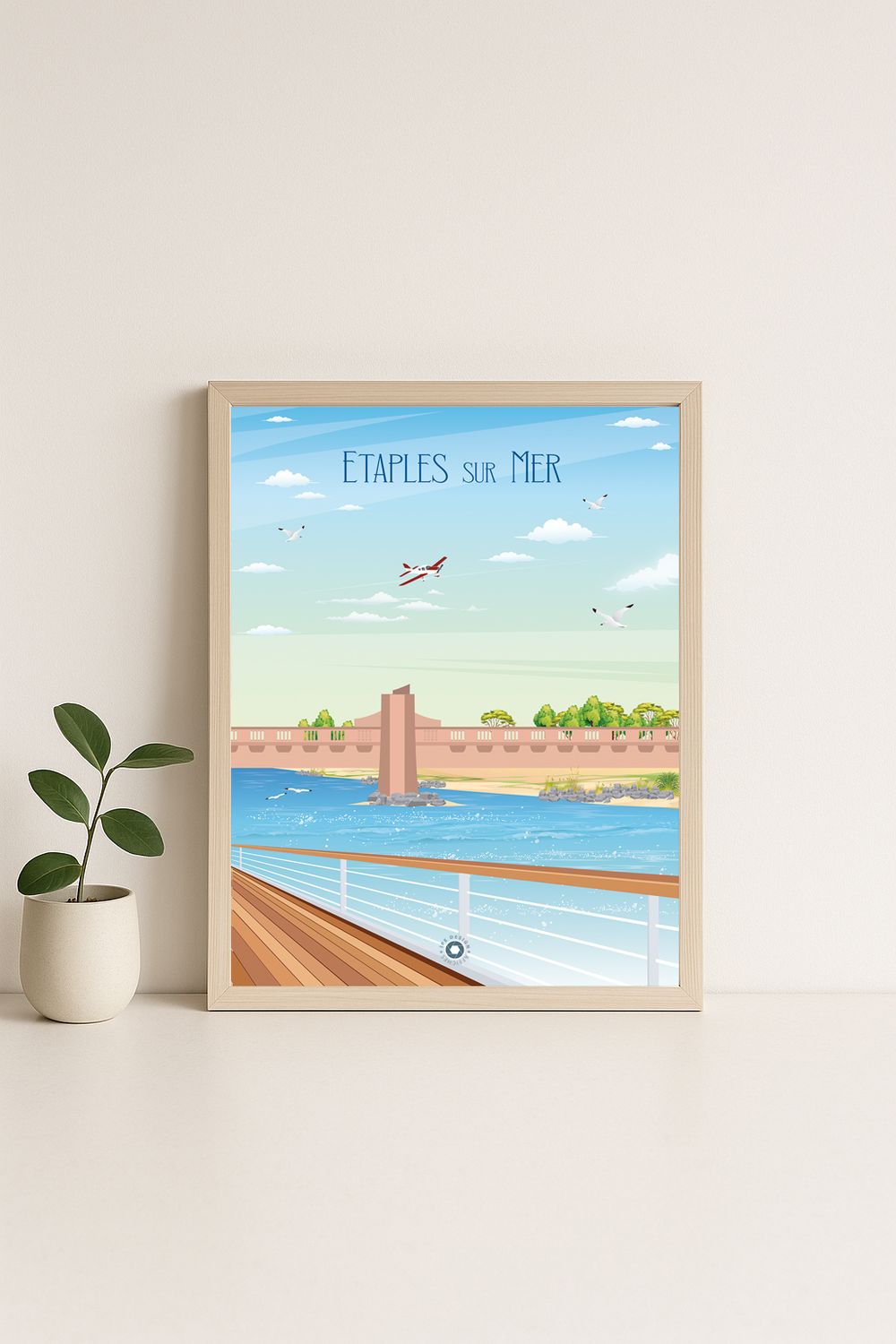 Affiche graphique illustrée Étaples-sur-Mer : ETAPLES SUR MER le pont rose · cote d'opale, Hauts-de-France