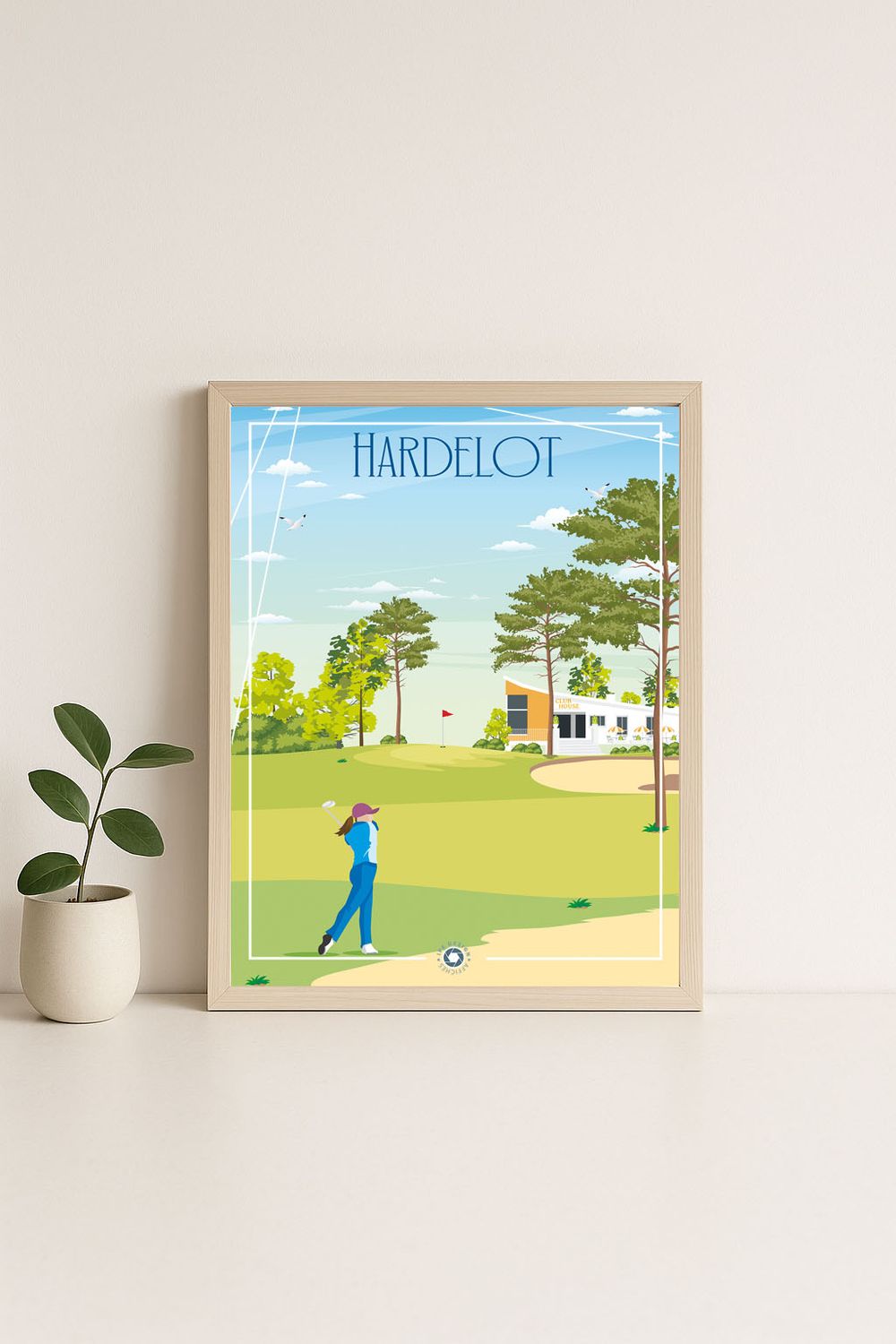 Affiche graphique illustrée Hardelot : le golf et son club house · cote d'opale, Hauts-de-France