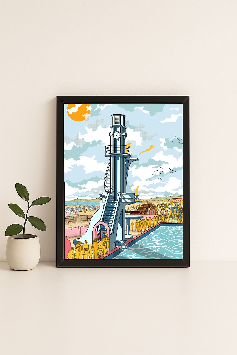 Affiche graphique illustrée Le Touquet-Paris-Plage : le plongeoir by benmarquette, Hauts-de-France