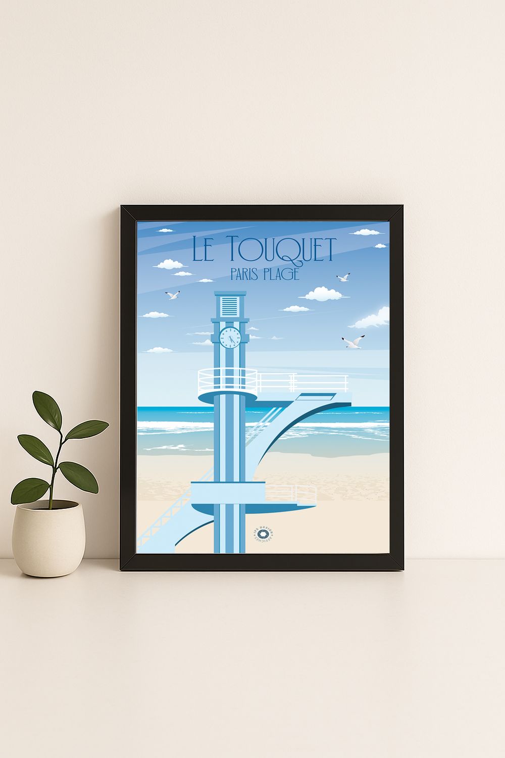 Affiche graphique illustrée Le Touquet-Paris-Plage : le plongeoir · bleu, Hauts-de-France