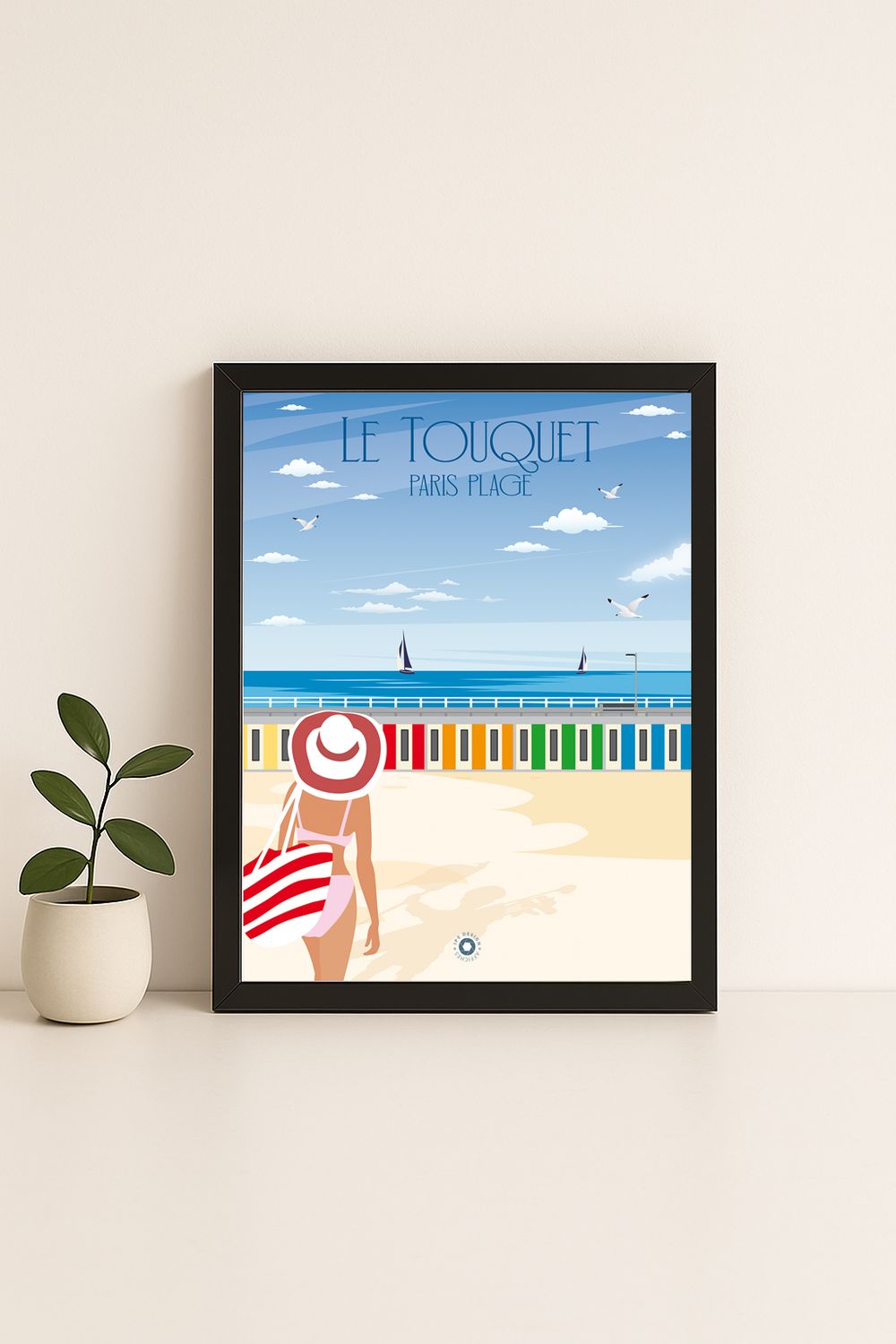 Affiche graphique illustrée Le Touquet-Paris-Plage : les patios cabine de plage, Hauts-de-France