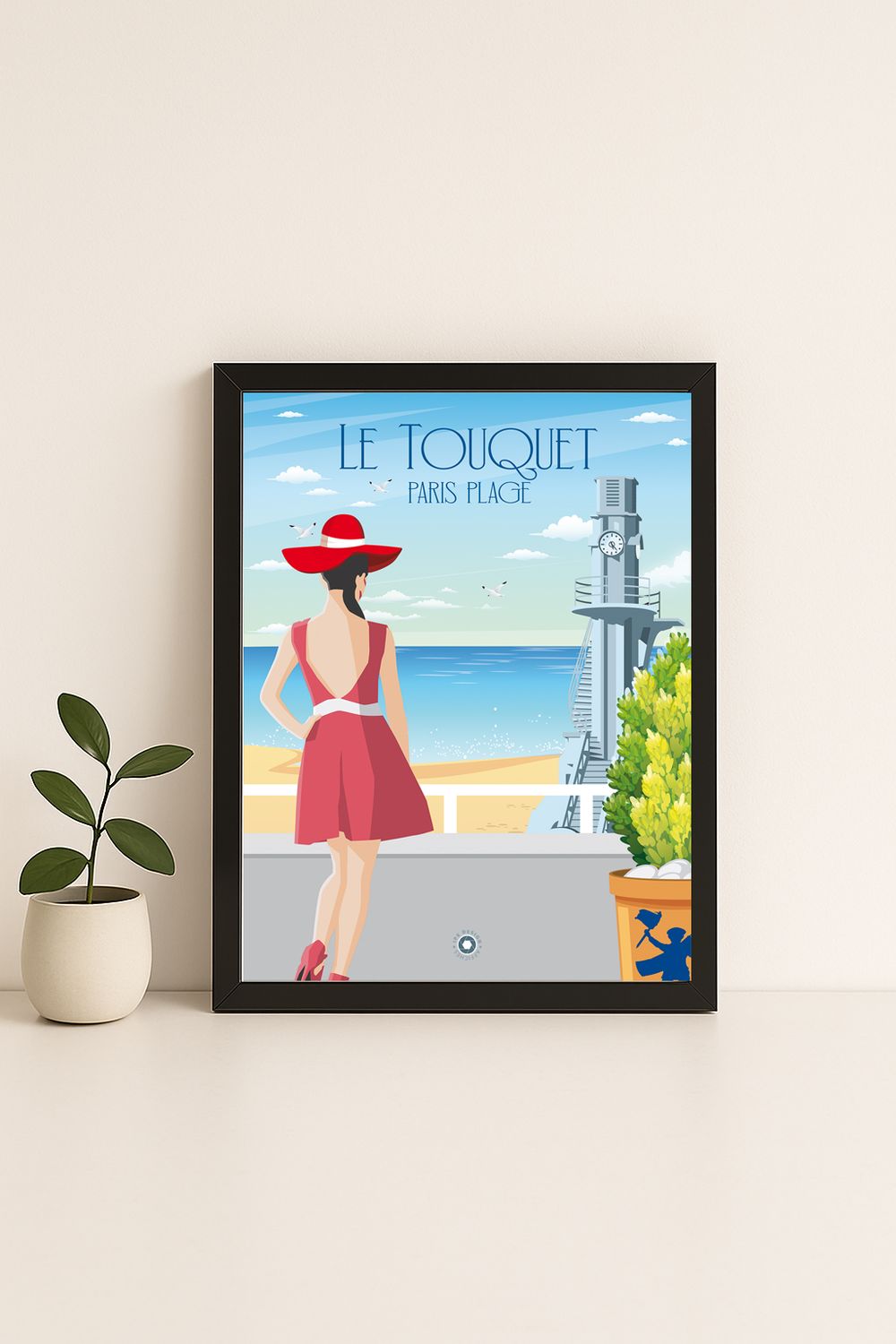 Affiche graphique illustrée Le Touquet-Paris-Plage : le plongeoir · dame éléguante, Hauts-de-France
